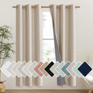 NICETOWN Cream 100% Blackout Linen Curtains 72 inch Long Burg for Classroom, 1 Pair, 42" Width Each Panel, Farmhouse Thick Completely Blackout Window Treatment Thermal Insulated Drapes