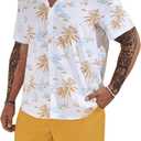 Men's Plus Size Hawaiian Matching Set Tropical Print Short Sleeve Button Down Shirt and Shorts Set Vacation Outfits (5X-Large, Yellow)