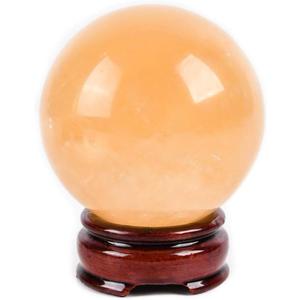 Natural Citrine Healing Crystal Gemstone Ball Divination Sphere Sculpture Figurine with Wood Stand Feng Shui Chakra Aura Home Desk Decor (60mm)