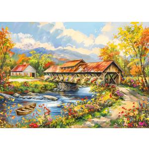Flower Village 1000 Piece Puzzle for Adults, Country Scene Puzzles for Adults 1000 Pieces, Jigsaw Puzzles 1000 Pieces Autumn Countryside Landscape Puzzle for Adults Teens Seniors Challenging Game