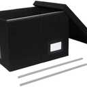 Tcbelosion Portable File Organizer Box with Lid, Filing Box with Handle, Multi-Label Slots, Perfect for Office/Home/Decor (Black)