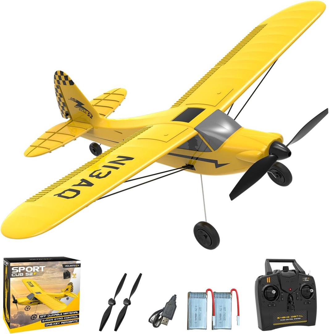 volantexrc RC Plane Trainer Sport Cub 3CH Remote Control Airplane with Prop Saver, 6-Axis Gyro Stabilizer & 3 Modes to Fly, Radio Controlled Aircraft RTF for Beginners and Adults (400mm,Yellow)
