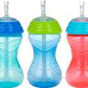 Nuby 3 Piece No-Spill Easy Grip Cup with Flex Straw, Clik It Lock Feature, Boy, 10 Ounce (Red, Blue & Green)