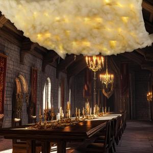 3x4.3 ft Artificial Cloud Props 3D Imitation Cotton Cloud Hanging Decoration with LED String Light for Birthday Party Room Stage Magic Halloween School Classroom Theme Ceiling Decorative