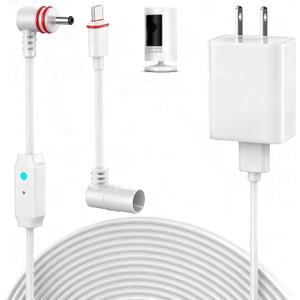 25FT Power Cord Compatible with Ring Spotlight Cam Pro(Battery), Stick Up Cam Battery, Plug-in/Stick up Cam Pro/RingTilt Indoor Cam,10W Ring Cable with Light DC Port & Type C Port (White-10W)