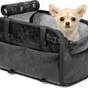 YUDODO Large Dog Car Seat for Center Console (Width >9in) Fits 10-20lbs Portable Travel Pet Car Seats with Safe Protective Hooks, Anti-Slip Pet Armrest Booster Seat, Premium PU Leather (Black)