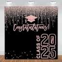 Fitumiw Class of 2025 Graduation Backdrop 6x6ft Rose Gold Congratulations Graduates Background Party Decorations Pink and Black 2025 Congrats Grad Banner Photo Booth Props