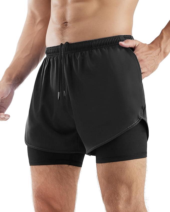 GADIEMKENSD Men's Athletic Shorts with Multiple Pockets, Quick Dry Breathable Gym Shorts for Basketball Workout Running Work, UPF 50+ Lightweight Active Shorts for Men Sports Black M