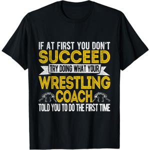 Funny Wrestling Coach Scholastic Folkstyle Wrestling Retro T-Shirt (Small, Black)