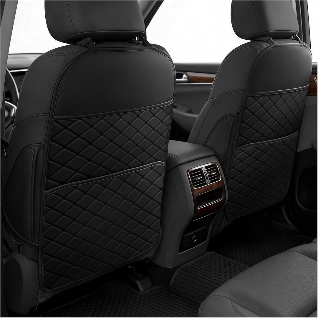 Seat Back Protectors for Kids, Car Kick Mats for Back of Front Seats with Large Pocket Organizer, Waterproof, Protects Against Dirt, Scuffs & Scratches, Fits Most Vehicles, 2PCS (Black)