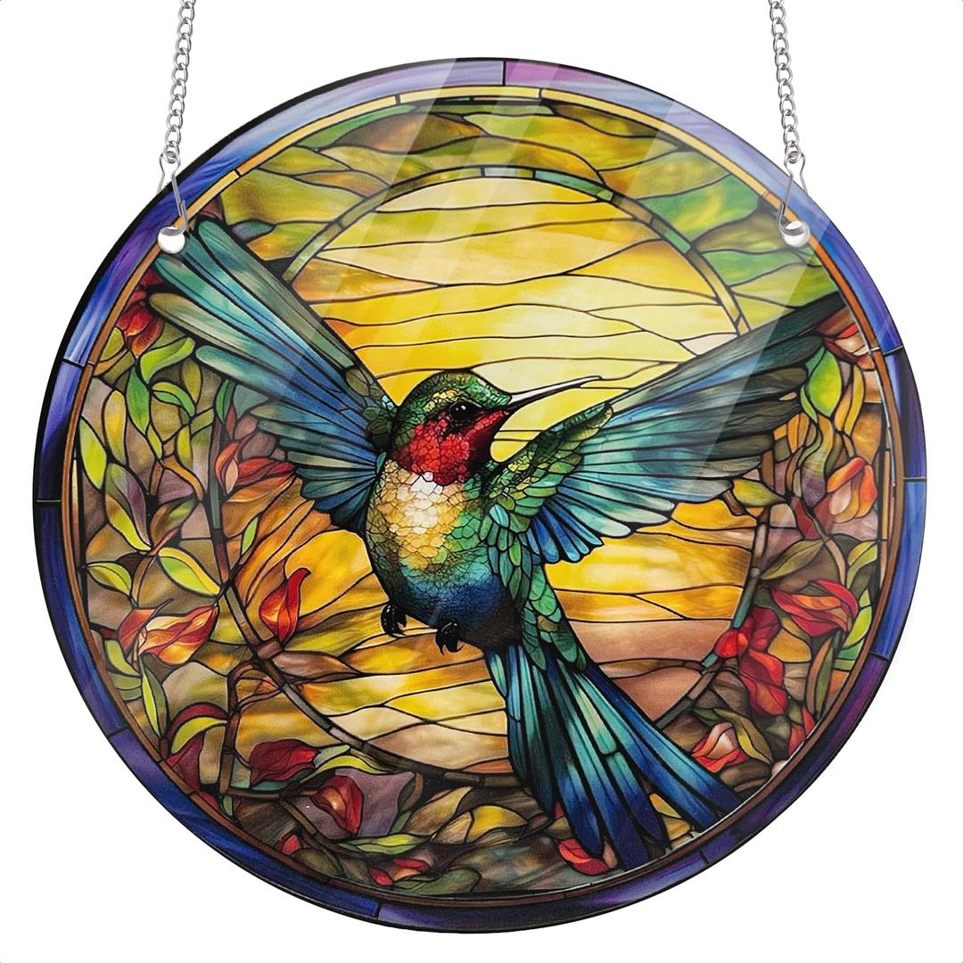 Multi Bird Stained Glass Window Hanging, 7.87" Sun Catchers Suncatchers for Windows Hanging, Crystal Sun Catchers Decor Gifts for Garden Home Indoor Window Decoration