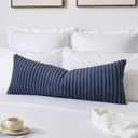 Kevin Textile Soft Plush 14x36 Inch Long Lumbar Pillow Cover 1 Pack, Luxury Fluffy Faux Fur Striped Flannel Rectangle Body Cushion Case for Couch Sofa Chair Bed Home Decor, Grey Blue