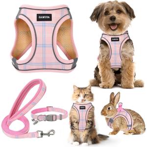 GAMUDA Small Dog Harness Collar and Leash Set, Step in No Chock No Pull Soft Mesh Adjustable Dog Vest Harnesses Plaid Reflective for Dogs Puppy Cats Kitten Rabbit (Pink, S) GAMUDA Small Dog Harness Collar and Leash Set, Step in No Chock No Pull Soft Mesh Adjustable Dog Vest Harnesses Plaid Reflective for Dogs Puppy Cats Kitten Rabbit (Pink, S)