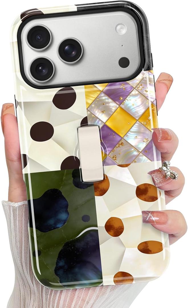 KANGHAR Compatible with iPhone 17 Pro Case, Support for MagSafe, Silicone Checkered Spot Cute Pattern, Finger Hold Wristband Kickstand Camera Protection Soft Slim Phone Case for Girls Women -Colorful