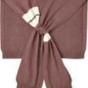 WaJuemy Women's Sweater Shawl Wraps Sleeves Knitted Collar Sweater Scarf Top Casual Lightweight Shoulder Cape Accessories (12 Coffee Stripe X)