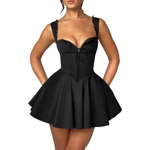 Aopwsrlyi Women Sexy Corset Mini Dress Sleeveless Backless Ruffle A Line Mini Dress Summer Going Out Party Club Dress, Med