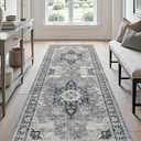 DEXI Hallway Washable Runner Rug 3x8, Vintage Soft Thin Kitchen Runner with Non Slip Backing, Farmhouse Entryway Floor Rug, Stain Resistant Distressed Carpet for Bedroom Living Room, Blue Grey