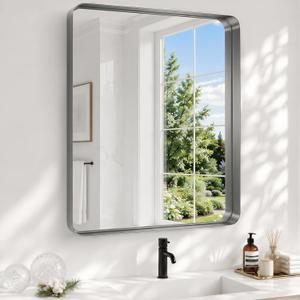30x36 Inch Sliver Bathroom Mirror Metal Framed, HD Tempered Glass