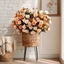 Artificial Rose Flowers for Outdoor 4 Bundles Rose Bouquet with Daisy Faux Flowers UV Resistant for Home Indoor Outside Garden Porch Window Box Balcony Yard Porch Decor (White+Orange)
