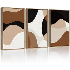 Drsoum Black Abstract Framed Wall Art Decor Minimalist Geometry Prints Shapes Illustrations Modern Art Decorative Ready to Hang - 11x14in Natural Framed