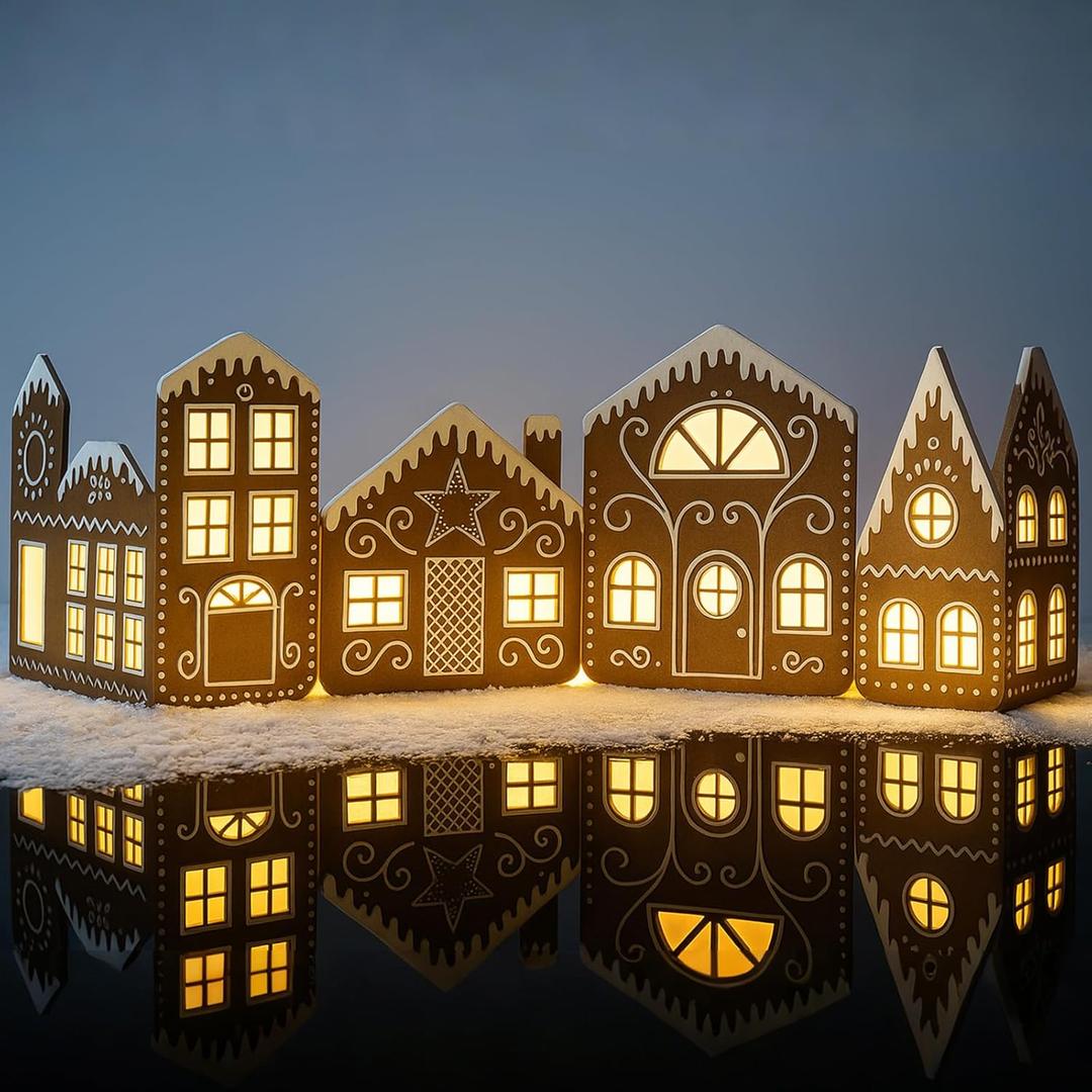 Epakh 6.6 FT DIY 2 Sets Christmas Gingerbread House Cardboard Kit with LED Lights Decor Village Kitchen Cabinets Make a Gingerbread House Craft Kit for Home Cabinets Christmas Party Decoration
