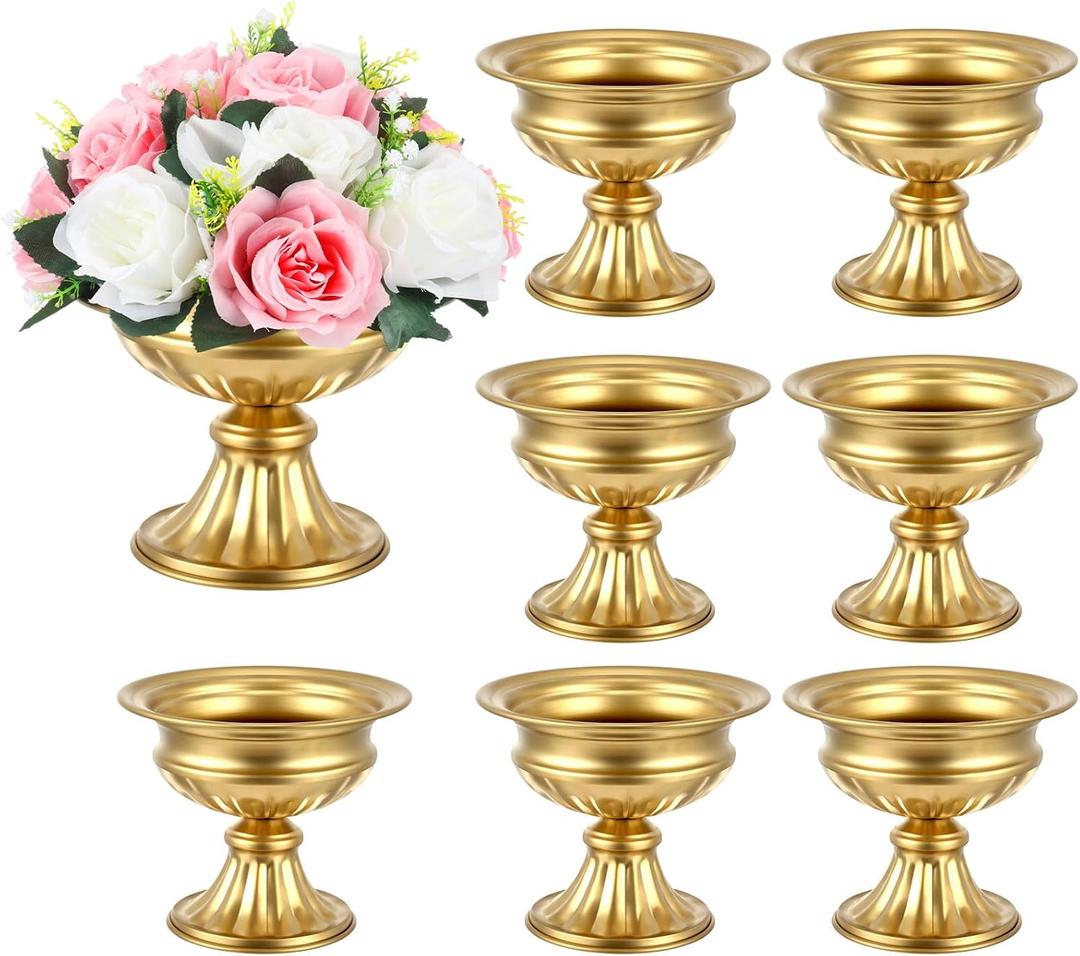 Ziliny 8 Pcs Gold Vases for Wedding Centerpieces 6.38 Inch Tall Metal Compote Vase Bulk Gold Trumpet Vase Flower Holder Wedding Table Centerpieces Decor for Wedding Party Anniversary Home Decor