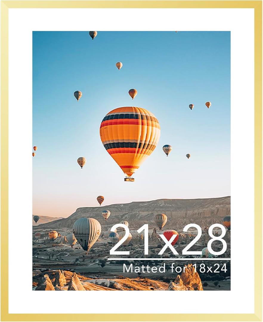 JCJMY 21x28 Picture Frame with 18x24 Mat, Display Photo 18x24 with Mat or 21 x 28 Without Mat, Wall Hanging Large 21 by 28 Poster Frame with Plexiglass, Gold