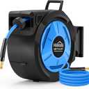 Retractable Air Hose Reel, 3/8" x 100 Ft Hybrid Hose Air Compressor Hose Reel with 6.5 Ft Lead-in Max 300 PSI, Air Hose with Any Length Lock, Automatic Rewind, 180 Swivel Bracket, Quick Coupler