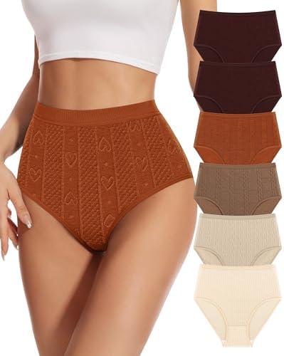 MIOTAN Womens High Waisted Underwear 6 Pack Cotton Seamless No Show Panties Postpartum Full Coverage (Multicolor, S)