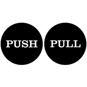 2" Round Push Pull Door Signs (Black) - 1 Set (2pcs)