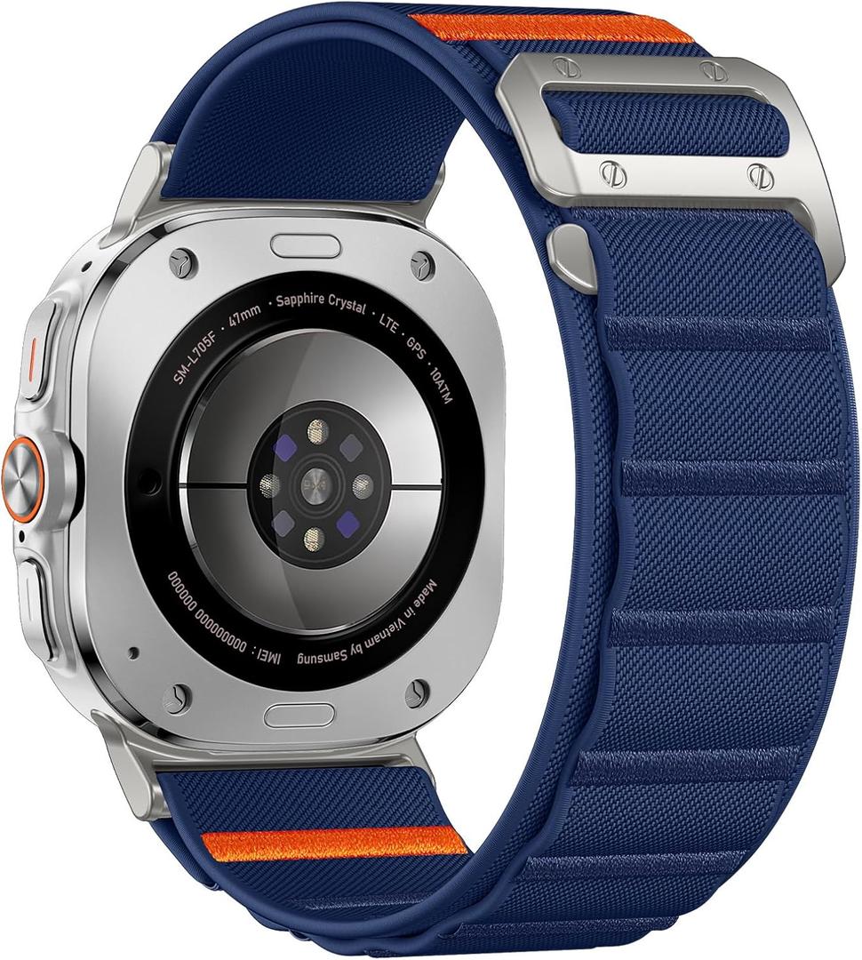 Bandletic Rugged Nylon Compatible with Samsung Ultra Watch Band for Men, Stretchy Soft Wide Sport Loop Strap with G-Hook Compatible with Galaxy Watch Ultra Bands 47mm 2025/2024, Titanium Buckle, Blue