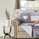 Brilliant Sunshine Grey Heart Love Patchwork Couch Cover, Quilted Oversized Loveseat Slipcover, 54" Seat Width, Slip Resistant Furniture Protector, 2" Strap, Washable Couch Cover for Pets, Kids, Grey
