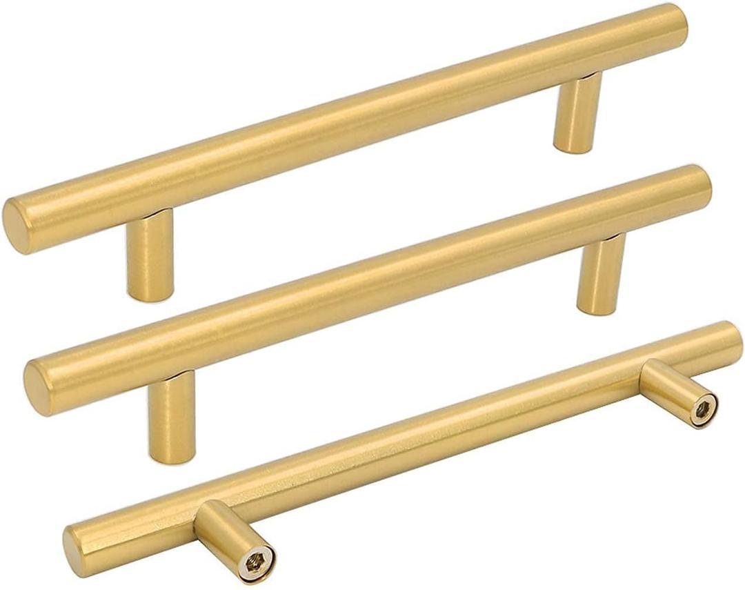 Goldenwarm 35 Pack Gold Cabinet Handles Brushed Brass Cabinet Pulls Gold Drawer Pulls 6-1/4 inch(160mm) Kitchen Hardware Brass Hardware Bathroom Bedroom Furniture Handles (6-1/4in Hole Centers)