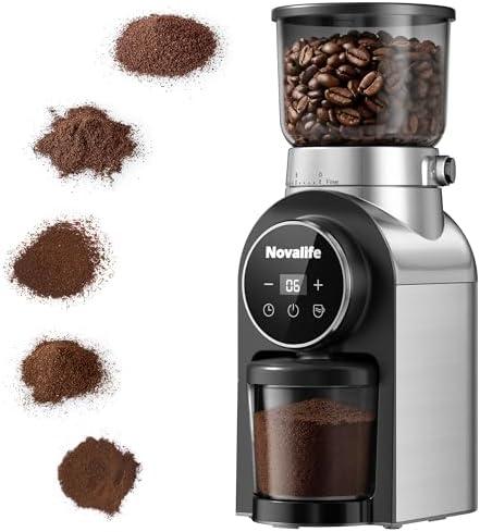Electric Coffee Grinder, Burr Coffee Beans Grinder with 30 Grinding Settings, Burr Mill Grinder for Home Use, Touchscreen Adjustable 2-10 Cups or 40-Second Timer, Stainless Steel