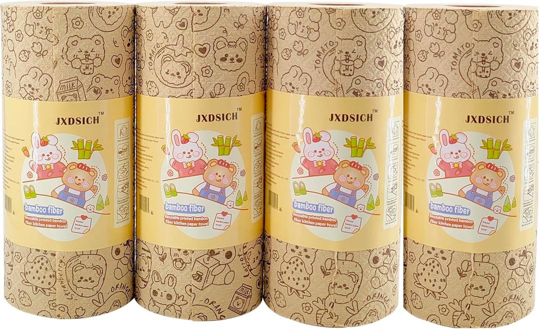 Durable Bamboo Kitchen Paper Towels,Unbleached Bamboo Fiber with Rayon,Dry and wet use, Thickened 4 paper Towel Rolls each carton,Hand washable only,Not machine washable