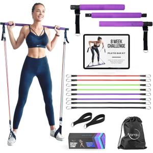 Portable Pilates Bar Kit with Resistance Bands (20, 30, 40, 50 LB) - 8 Week Video Program - Premium Quality Home Equipment 3 Section Pilates Bar with Resistance Bands Full-Body Portable Pilates Bar Kit with Resistance Bands (20, 30, 40, 50 LB) - 8 Week Video Program - Premium Quality Home Equipment 3 Section Pilates Bar with Resistance Bands Full-Body