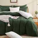 NEXHOME PRO 100% Organic Cotton Duvet Cover King Size, Pleated Textured Duvet Cover Set Forest Green, 3pc Bedding Set with Zipper Closure, Soft Lightweight and Breathable,104"x90", No Comforter
