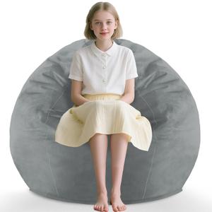 2FT Bean Bag Chair, Comfy Bean Bag Chairs with Memory Foam Filled, Fluffy Beanbag Sofa with Dutch Velvet Cover, Teardrop BeanBag Chairs for Living Room, Playroom - Light Grey (2FT-28"x28"x22")