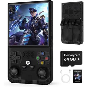 R36MAX Retro Handheld Game Console, 64GB Retro Gaming Console with 4.0 Inch Screen, Open Linux System (Transparent Black)