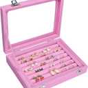 Vicoter Rings Organizer Tray 7 Slots Velvet Jewelry Earring Storage Box with Transparent lid Jewelry Display Case for Girls Wife Mom Women (Pink)