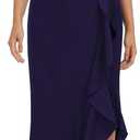 WOOSEA Women's High Neck Split Bodycon Mermaid Evening Cocktail Long Dress (Large, Navy Blue)