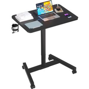 28-Inch Mobile Standing Desk, Computer Workstations with Cup Holder, Portable Standing Desk with Lockable Wheels, Rolling Table for Home Office Classroom Hospital (Jet - Black)