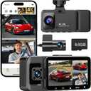 4K Dash Cam Front and Rear Inside, 3-Channel Cars Camera Dash with 170 Wide Angle, Free 64GB SD Card, 5.8GHz WiFi, Night Vision, G-Sensor, Loop Recording, Parking Monitor, USB C, Max 256GB