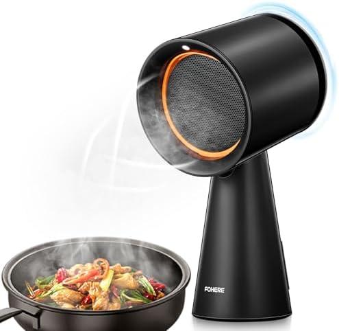 FOHERE Portable Range Hood for Cooking, Desktop Range Hood with 3 Speed Exhaust Fan, Easy Installation, Large Oil Collection Cup, Portable Kitchen Exhaust Fan Ideal for Kitchens, BBQs,Apartments