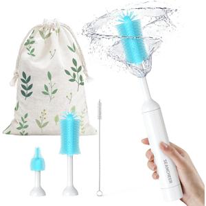 SEANCHEER S02 Electric Bottle Brush Set, Portable Baby Bottle Brush Cleaner, AA Battery-Powered & IPX7 Waterproof, with Silicone Bottle/Nipple/Straw Brush, for Home & Travel (Blue)