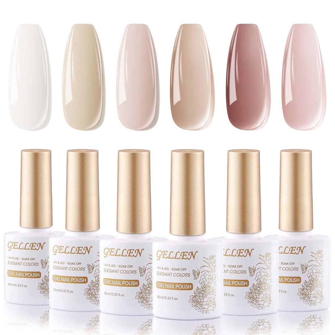 GELLEN Gel Nail Polish Kit, 6 Colors White Pink Gel Polish Kit, Soak off UV/LED Nail Lamp Nail Polish Set, Nail Art DIY Manicure Gift for Her