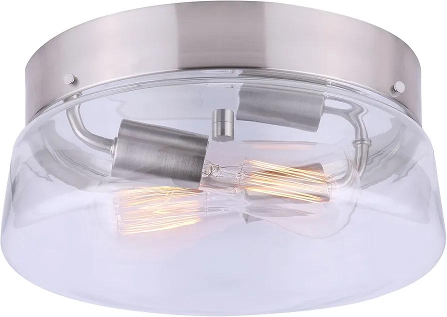 Canarm Celie IFM540B12BN 2-Light Flush Mount - Brushed Nickel, Clear Glass, 60W Type A, 12" W x 6" H, Contemporary Design for Hallways, Bedrooms