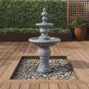 Teamson Home 52.56 in. Outdoor Two-Tier Water Fountain with Realistic ICY Stone Texture for Outdoor Living Spaces Creating a Calming Oasis for Gardens, Landscaping, Patios, Balconies, Lawns, Gray