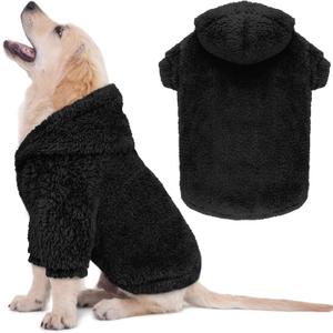 Fuzzy Dog Sweaters for Small Dogs Dog Hoodie Soft Double-Sided Plush Fleece Pet Sweater Clothes Pet Coats Hoodie Sherpa Hooded Sweatshirt (Black-S)