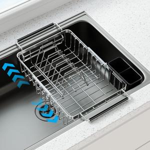 Expandable Over The Sink Dish Drying Rack, Anti-Rust Stainless Steel in Sink Dish Drainer with Cutlery Holder, Counter Space Saving Sturdy Sink Drying Rack for Many Kitchen Drain Task